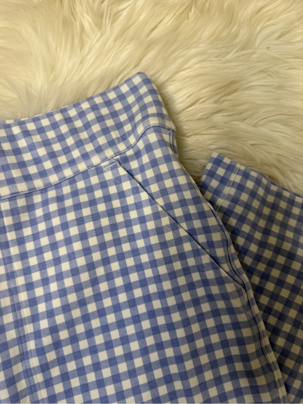 Duluth Trading Co Blue and White Gingham Wide Leg Cropped Pants Size CL - Picture 2 of 7